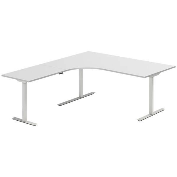 Office hæve-sænkebord 180x200cm i lys grå med alugråt stel venstrevendt