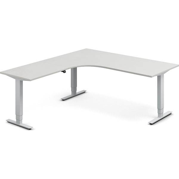 Office h&aelig;ve-s&aelig;nkebord 180x200cm i lys gr&aring; med alugr&aring;t stel venstrevendt