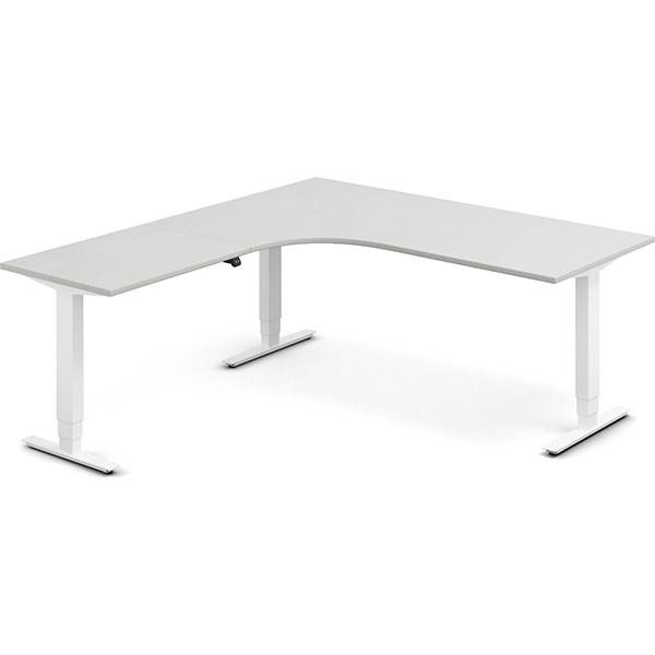 Office h&aelig;ve-s&aelig;nkebord 180x200cm i lys gr&aring; med hvidt stel venstrevendt