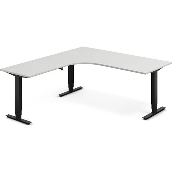 Office hæve-sænkebord 180x200cm i lys grå med sort stel venstrevendt