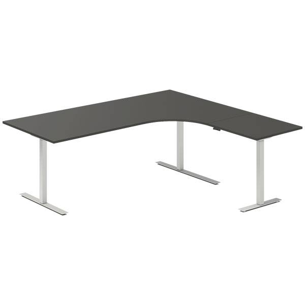 Office hæve-sænkebord 200x180cm i antracit med alugråt stel højrevendt