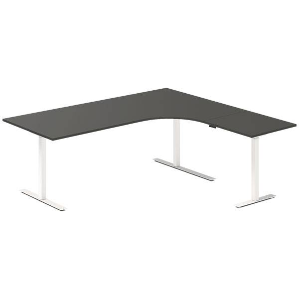 Office hæve-sænkebord 200x180cm i antracit med hvidt stel højrevendt