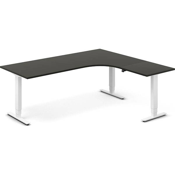 Office hæve-sænkebord 200x180cm i antracit med hvidt stel højrevendt