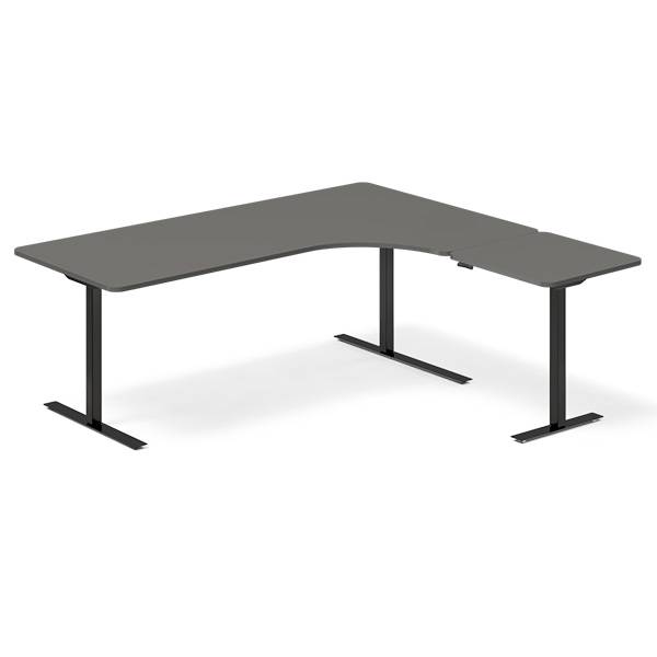 Office hæve-sænkebord 200x180cm i antracit med sort stel højrevendt