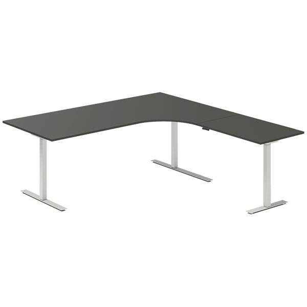 Office hæve-sænkebord 200x200cm i antracit med alugråt stel højrevendt