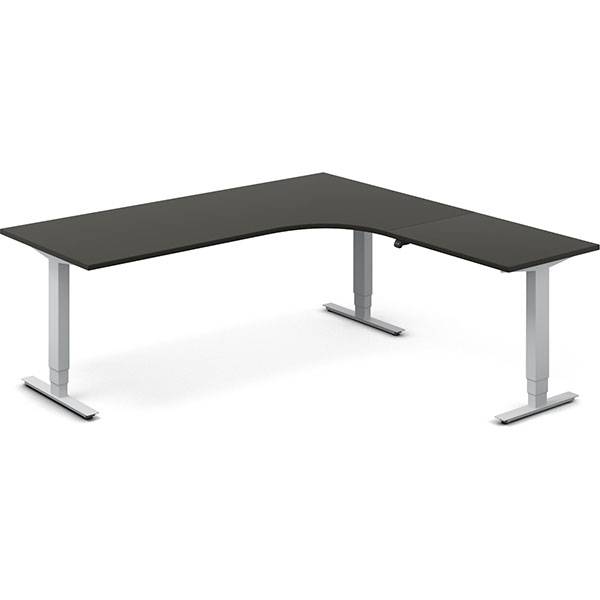 Office hæve-sænkebord 200x200cm i antracit med alugråt stel højrevendt