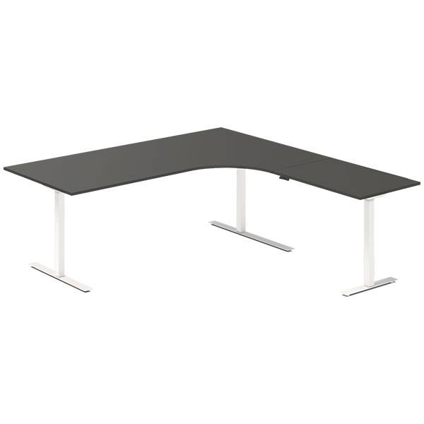 Office hæve-sænkebord 200x200cm i antracit med hvidt stel højrevendt
