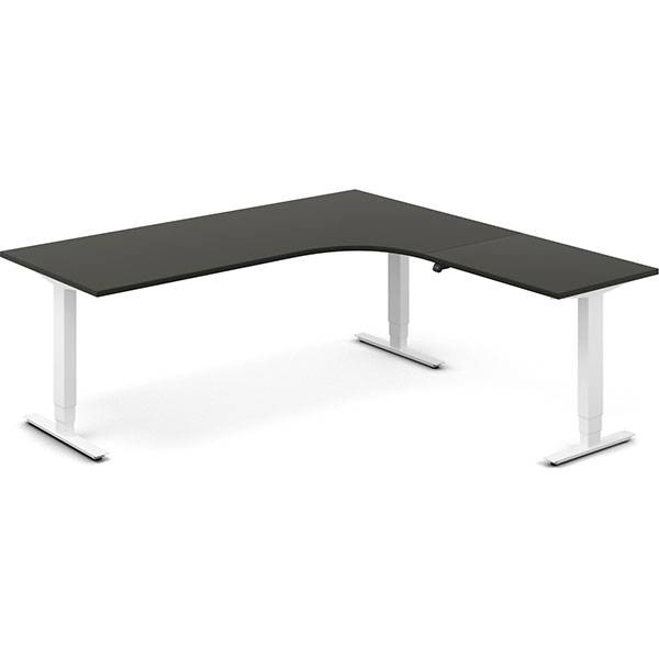 Office hæve-sænkebord 200x200cm i antracit med hvidt stel højrevendt