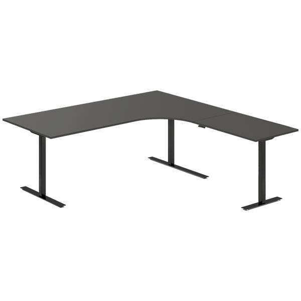 Office hæve-sænkebord 200x200cm i antracit med sort stel højrevendt