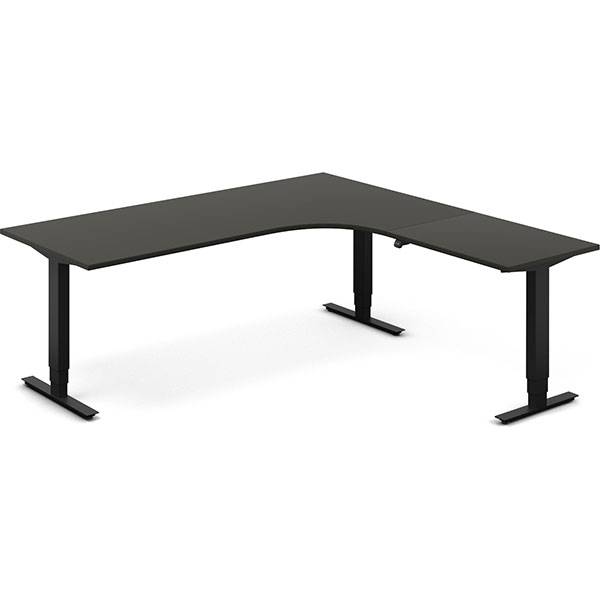 Office hæve-sænkebord 200x200cm i antracit med sort stel højrevendt