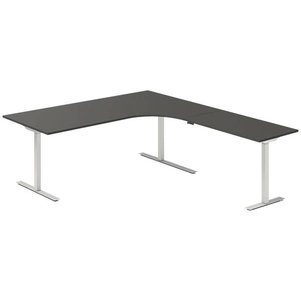 Office hæve-sænkebord 200x220cm i antracit med alugråt stel højrevendt