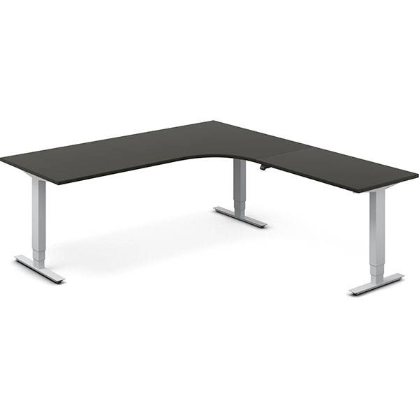 Office hæve-sænkebord 200x220cm i antracit med alugråt stel højrevendt