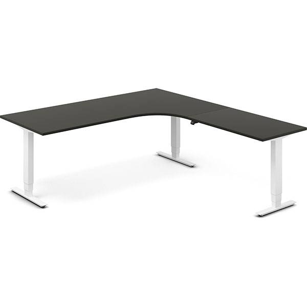 Office hæve-sænkebord 200x220cm i antracit med hvidt stel højrevendt