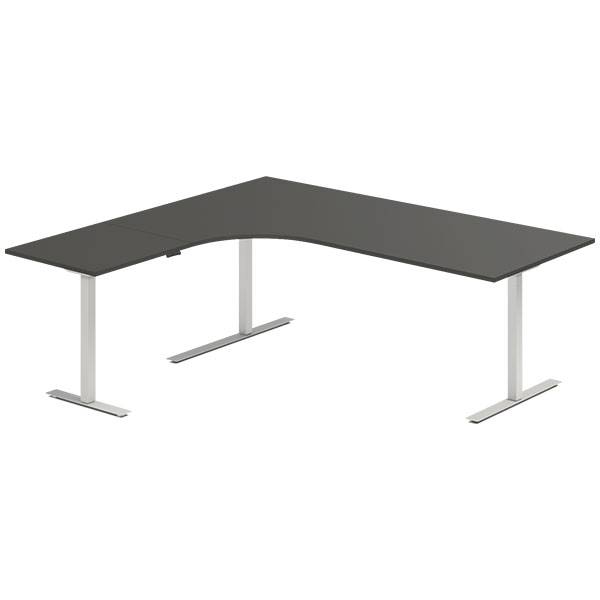 Office hæve-sænkebord 200x180cm i antracit med alugråt stel venstrevendt