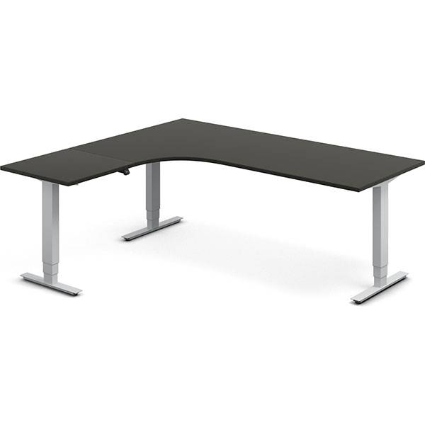 Office hæve-sænkebord 200x180cm i antracit med alugråt stel venstrevendt