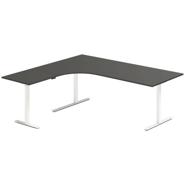 Office hæve-sænkebord 200x180cm i antracit med hvidt stel venstrevendt