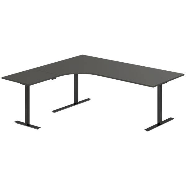 Office hæve-sænkebord 200x180cm i antracit med sort stel venstrevendt