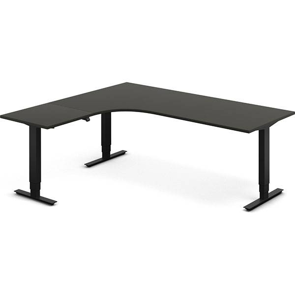 Office hæve-sænkebord 200x180cm i antracit med sort stel venstrevendt