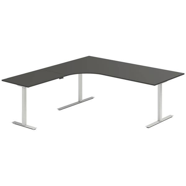 Office hæve-sænkebord 200x200cm i antracit med alugråt stel venstrevendt
