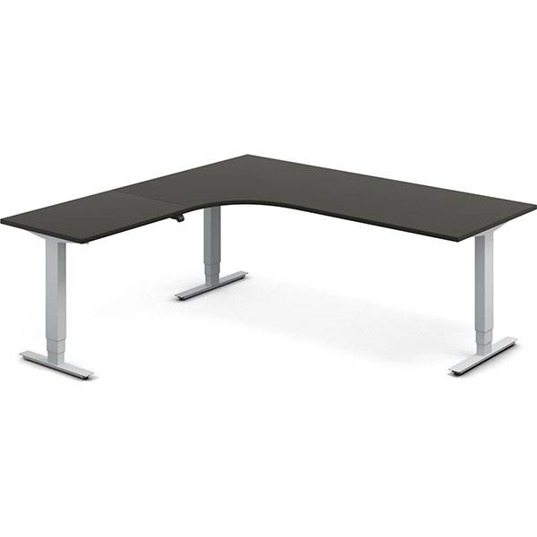 Office hæve-sænkebord 200x200cm i antracit med alugråt stel venstrevendt