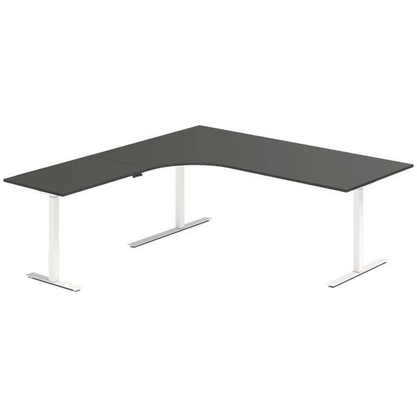 Office hæve-sænkebord 200x200cm i antracit med hvidt stel venstrevendt