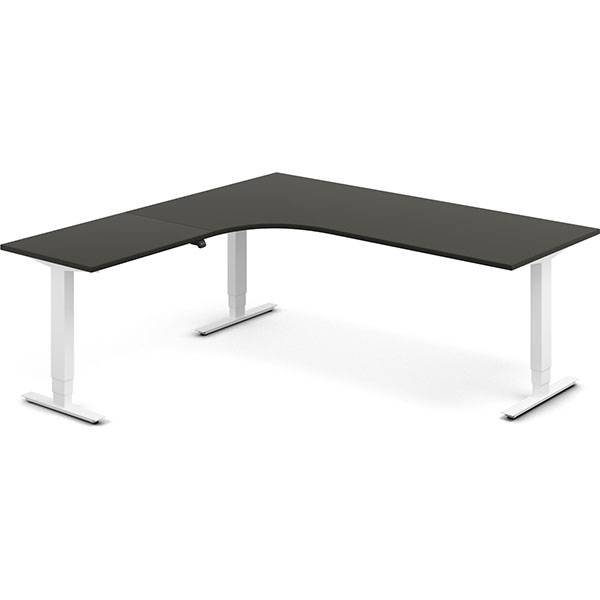 Office h&aelig;ve-s&aelig;nkebord 200x200cm i antracit med hvidt stel venstrevendt