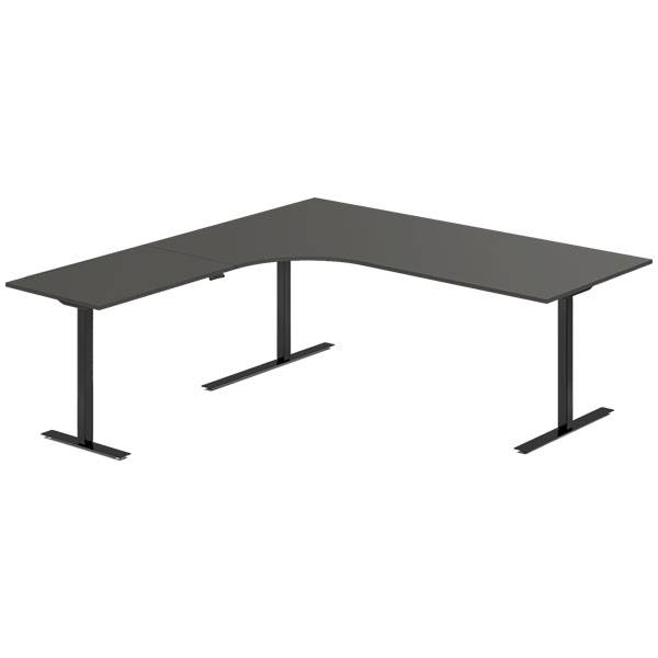 Office hæve-sænkebord 200x200cm i antracit med sort stel venstrevendt