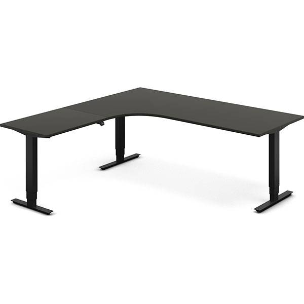 Office hæve-sænkebord 200x200cm i antracit med sort stel venstrevendt