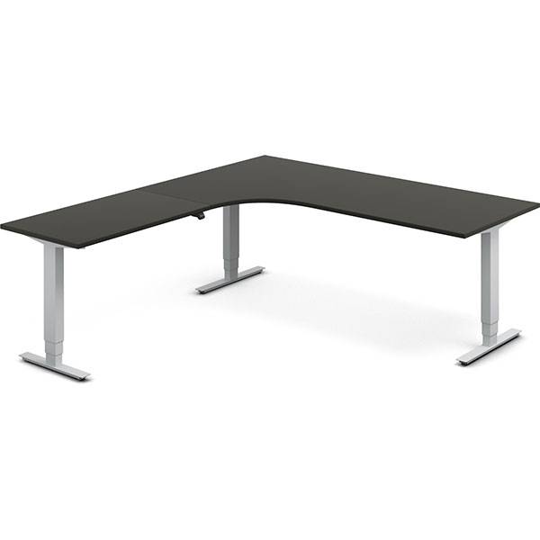 Office h&aelig;ve-s&aelig;nkebord 200x220cm i antracit med alugr&aring;t stel venstrevendt