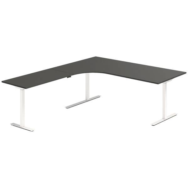 Office hæve-sænkebord 200x220cm i antracit med hvidt stel venstrevendt