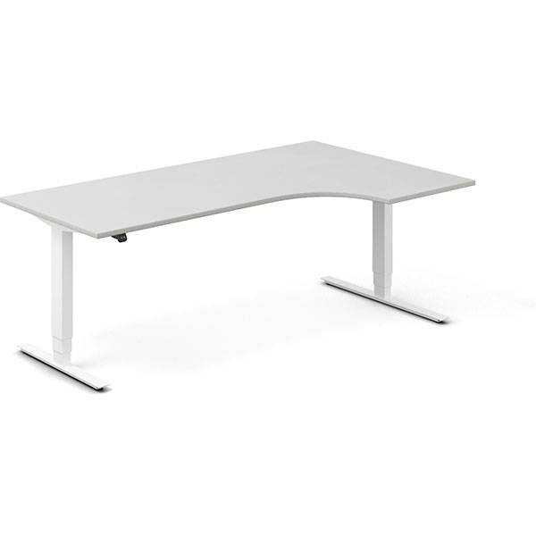 Office hæve-sænkebord 200x120cm i lys grå med hvidt stel højrevendt