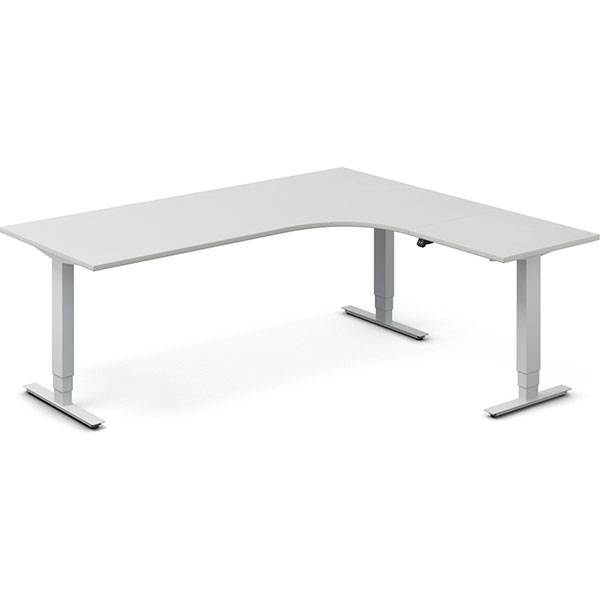 Office hæve-sænkebord 200x180cm i lys grå med alugråt stel højrevendt