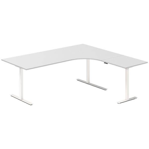 Office hæve-sænkebord 200x180cm i lys grå med hvidt stel højrevendt
