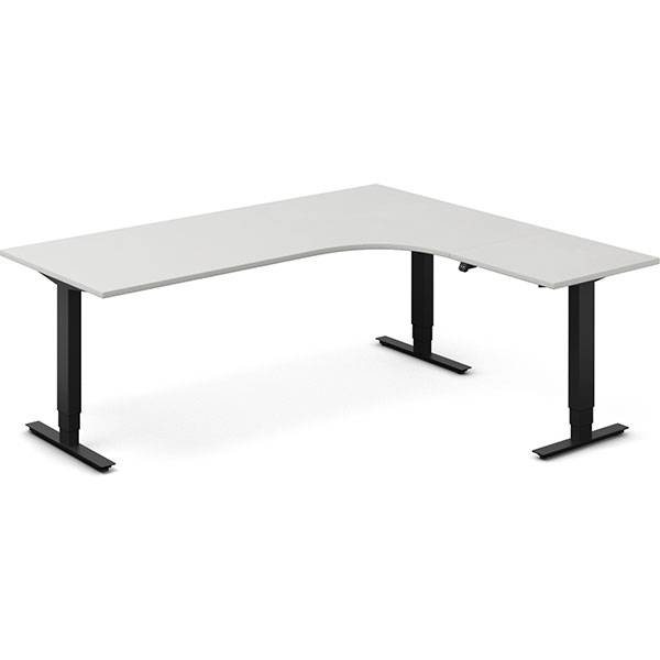 Office hæve-sænkebord 200x180cm i lys grå med sort stel højrevendt