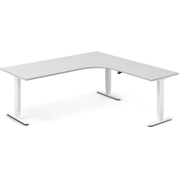 Office hæve-sænkebord 200x200cm i lys grå med alugråt stel højrevendt