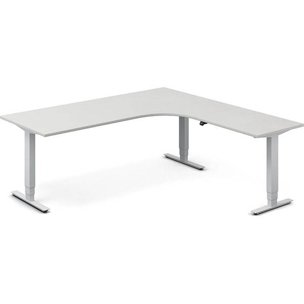 Office hæve-sænkebord 200x200cm i lys grå med hvidt stel højrevendt