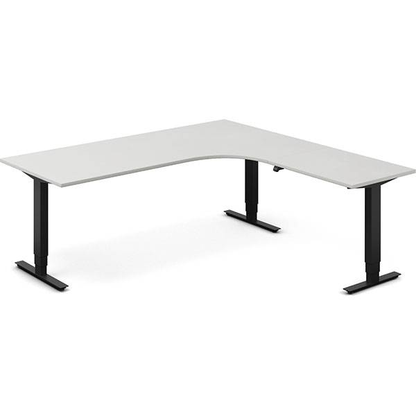 Office hæve-sænkebord 200x200cm i lys grå med sort stel højrevendt