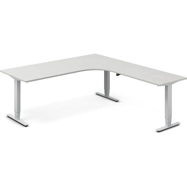 Office hæve-sænkebord 200x220cm i lys grå med alugråt stel højrevendt