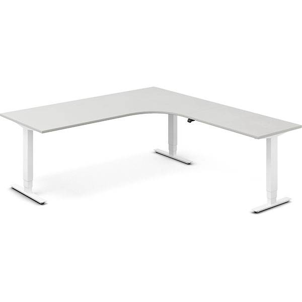 Office hæve-sænkebord 200x220cm i lys grå med hvidt stel højrevendt