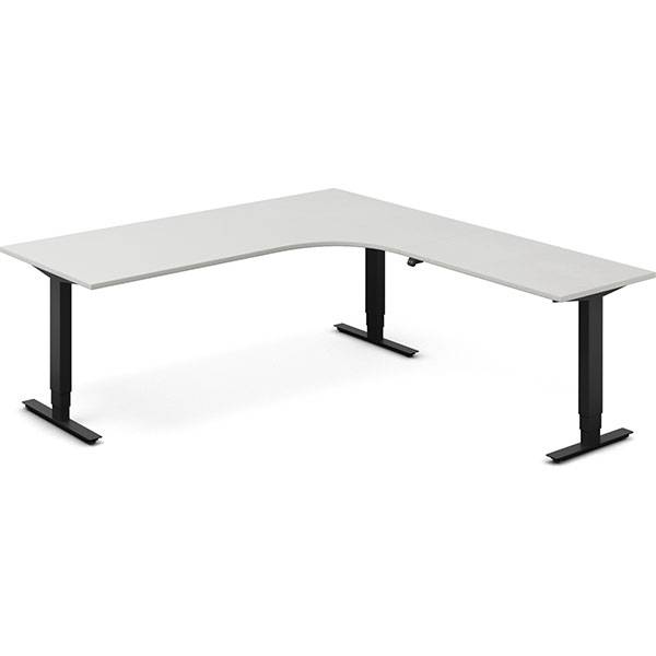 Office hæve-sænkebord 200x220cm i lys grå med sort stel højrevendt
