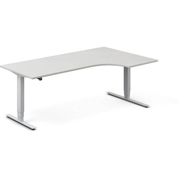 Office hæve-sænkebord 200x120cm i lys grå med alugråt stel venstrevendt