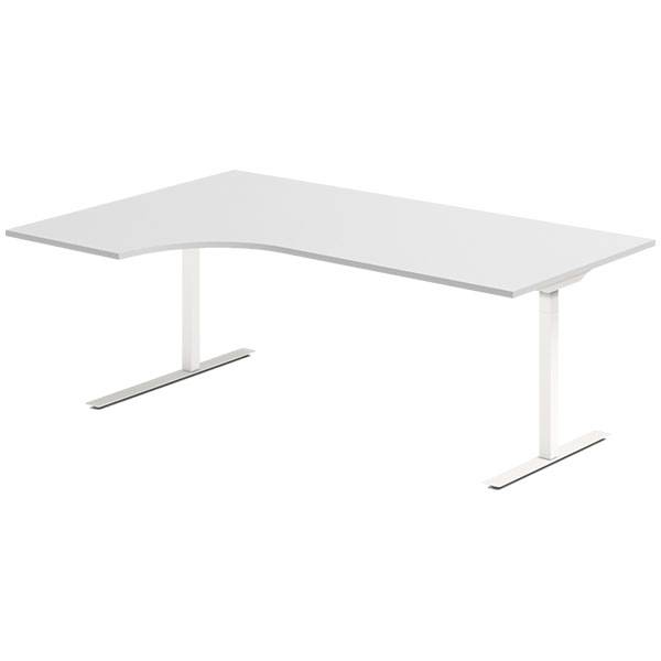 Office hæve-sænkebord 200x120cm i lys grå med hvidt stel venstrevendt