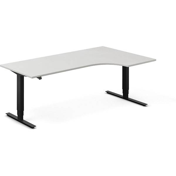 Office h&aelig;ve-s&aelig;nkebord 200x120cm i lys gr&aring; med sort stel venstrevendt