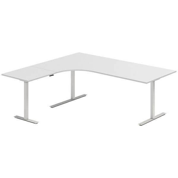Office hæve-sænkebord 200x180cm i lys grå med alugråt stel venstrevendt