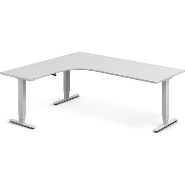 Office hæve-sænkebord 200x180cm i lys grå med alugråt stel venstrevendt