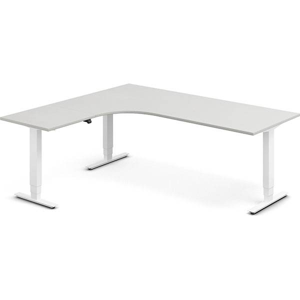 Office h&aelig;ve-s&aelig;nkebord 200x180cm i lys gr&aring; med hvidt stel venstrevendt
