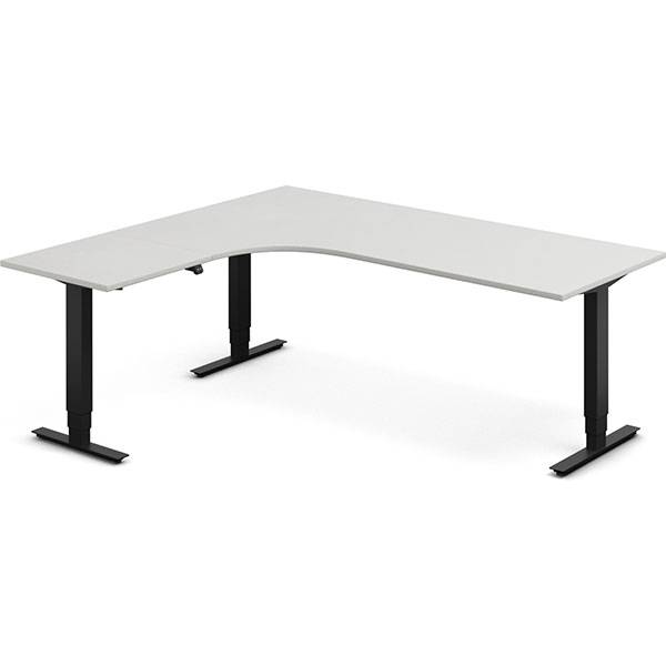 Office h&aelig;ve-s&aelig;nkebord 200x180cm i lys gr&aring; med sort stel venstrevendt