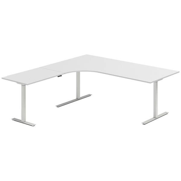 Office hæve-sænkebord 200x200cm i lys grå med alugråt stel venstrevendt