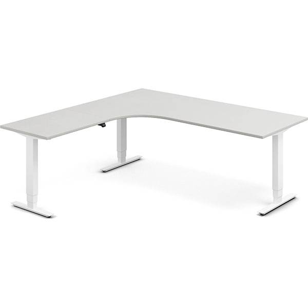 Office hæve-sænkebord 200x200cm i lys grå med alugråt stel venstrevendt