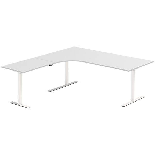 Office hæve-sænkebord 200x200cm i lys grå med hvidt stel venstrevendt